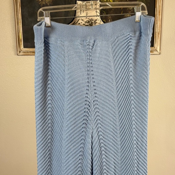 Vici Womens Boho Light Blue Chevron Knit Wide Leg Scallop Hem Pants Size XL - Picture 5 of 6